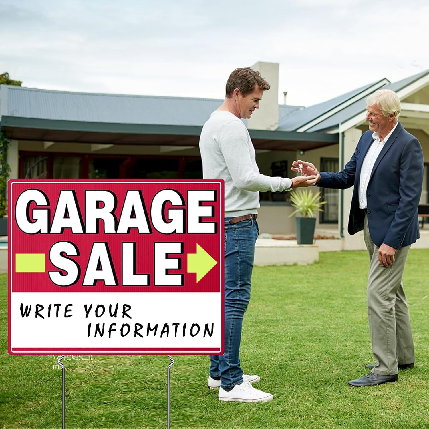 Garage Sale Signs, 17&Prime; X 13&Prime;, 6 Pcs Double Side Garage Sale Sign with Stakes Lar