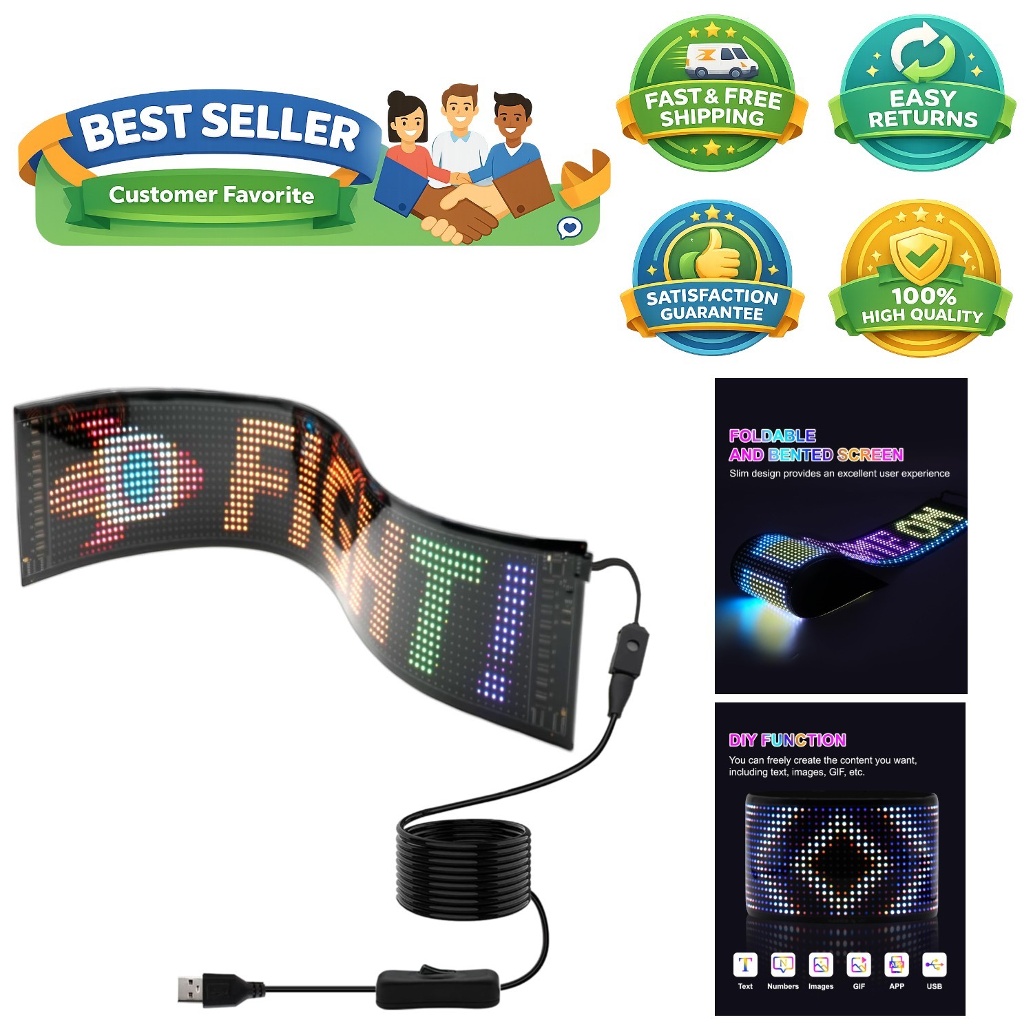 Programmable LED Sign with Bluetooth – Vibrant Scrolling Display, 23&Prime; x 5&Prime;