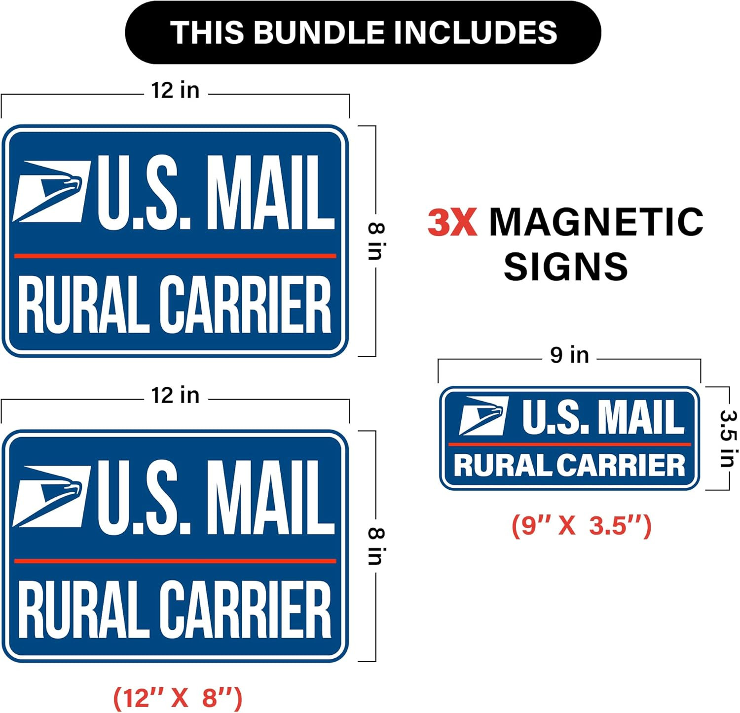 3 Pack Heavy Duty U.S. Mail Delivery Driver Magnetic Signs Rural Delivery Carrie