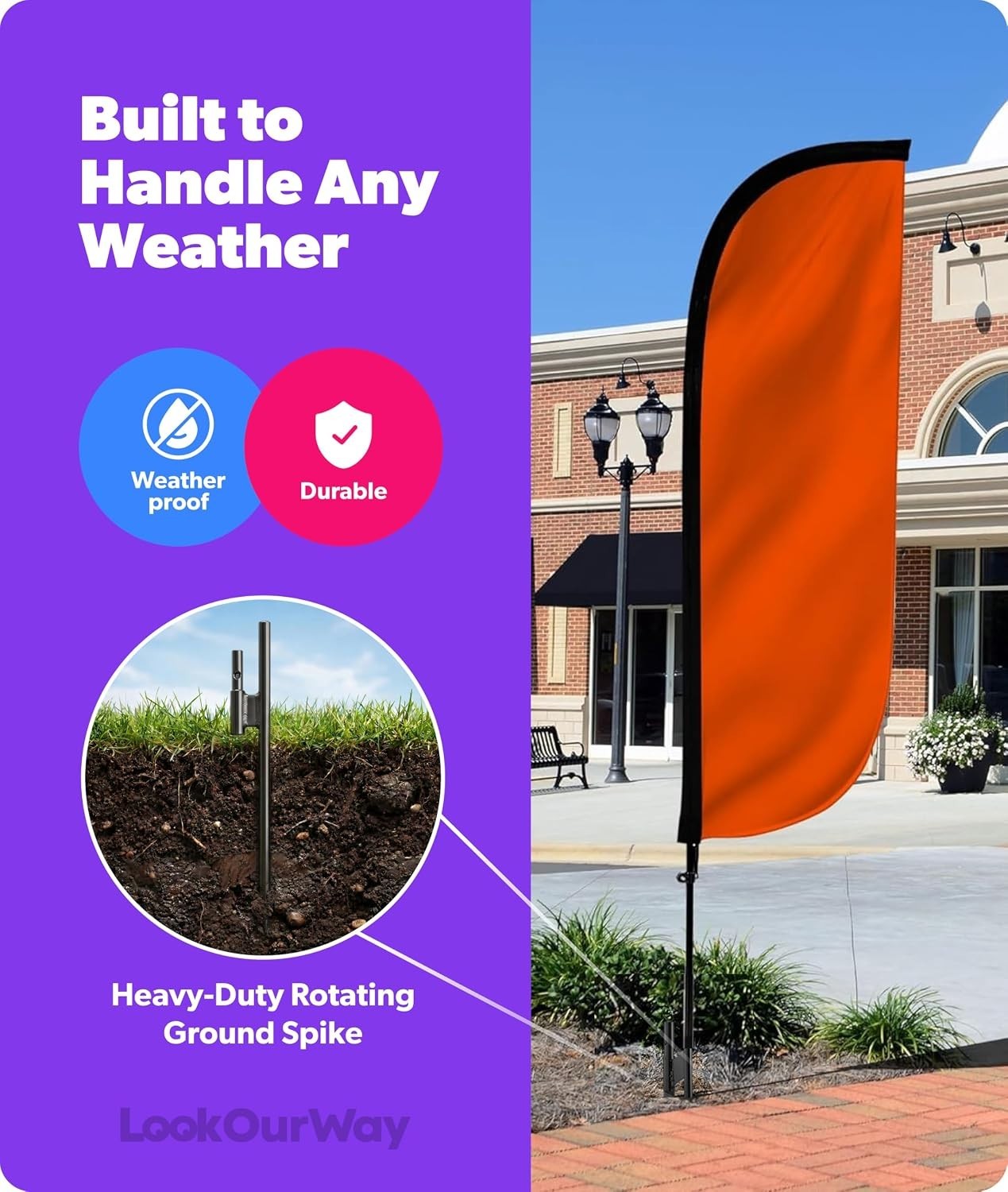 LookOurWay Feather Flag Pole Kit – 7 Feet Tall Advertising Flag Banner with Fibe