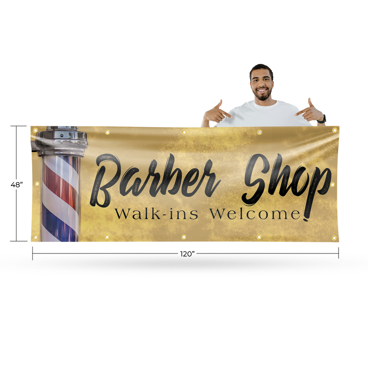 Barber Shop Walk Ins Welcome Vinyl Banner Sign with Metal Grommets Heavy-Duty