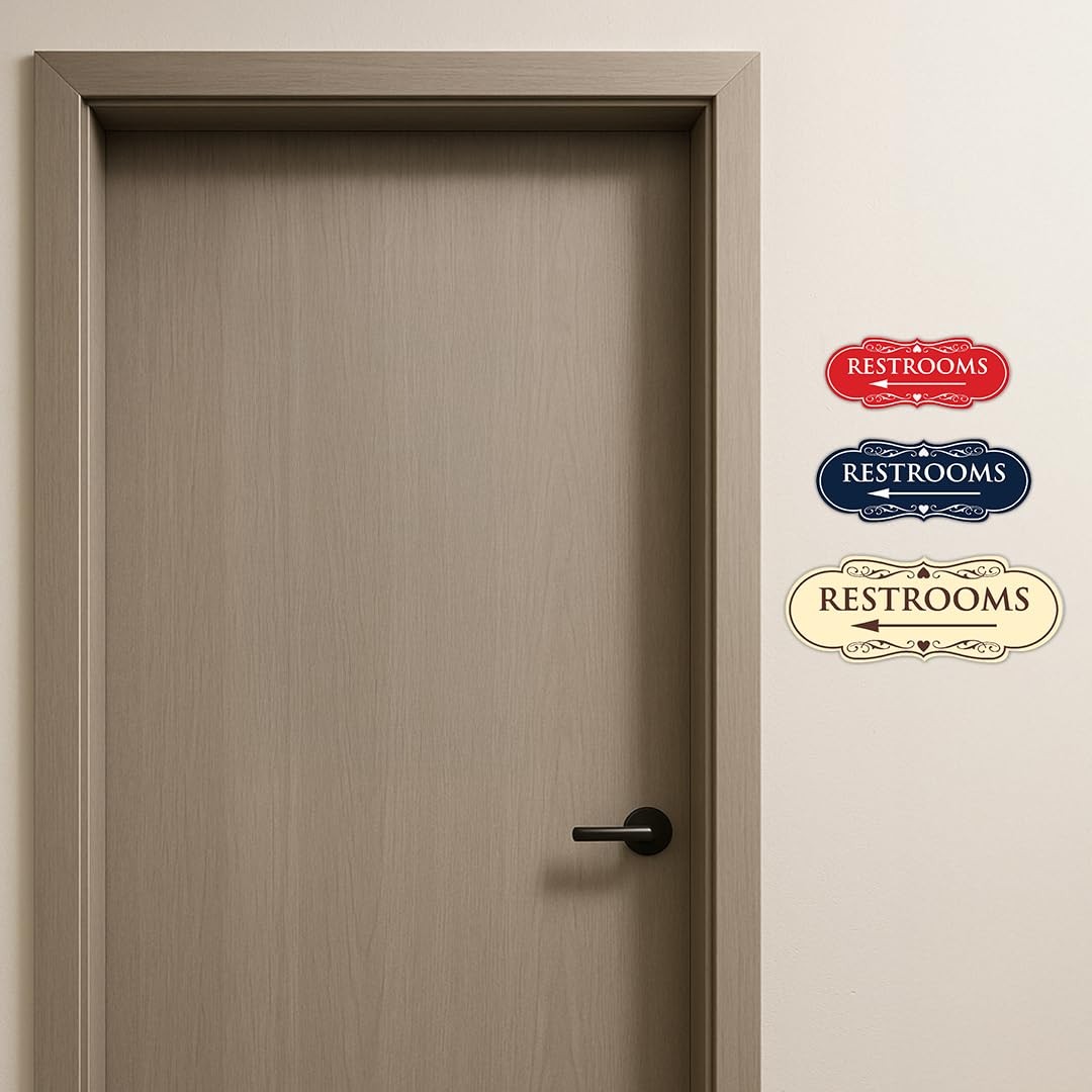 Designer Restrooms Left Arrow Sign Easy Installation Durable Wall Door Black