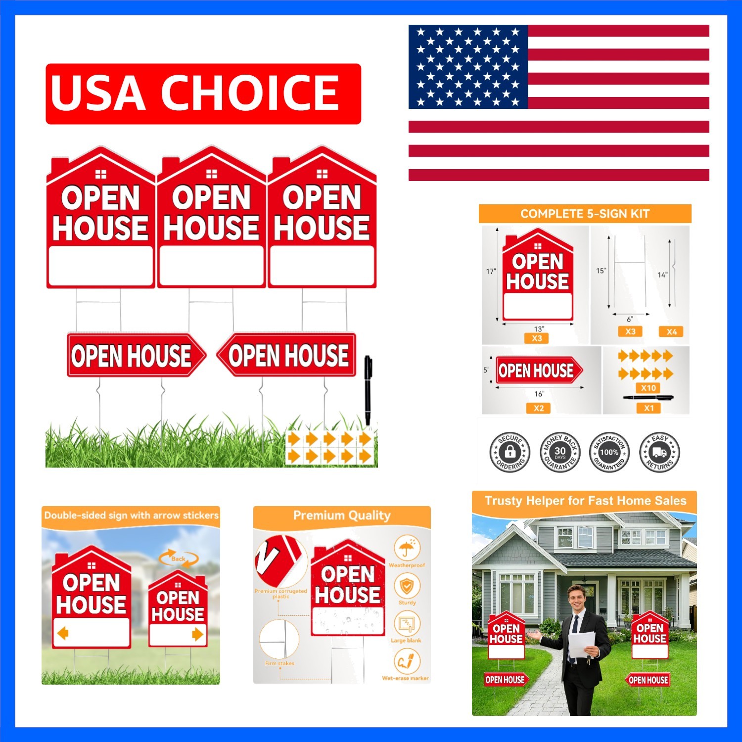 Open House Signs for Real Estate 5 Pack, 17&Prime;x13&Prime; Open House Sign Double Sided…