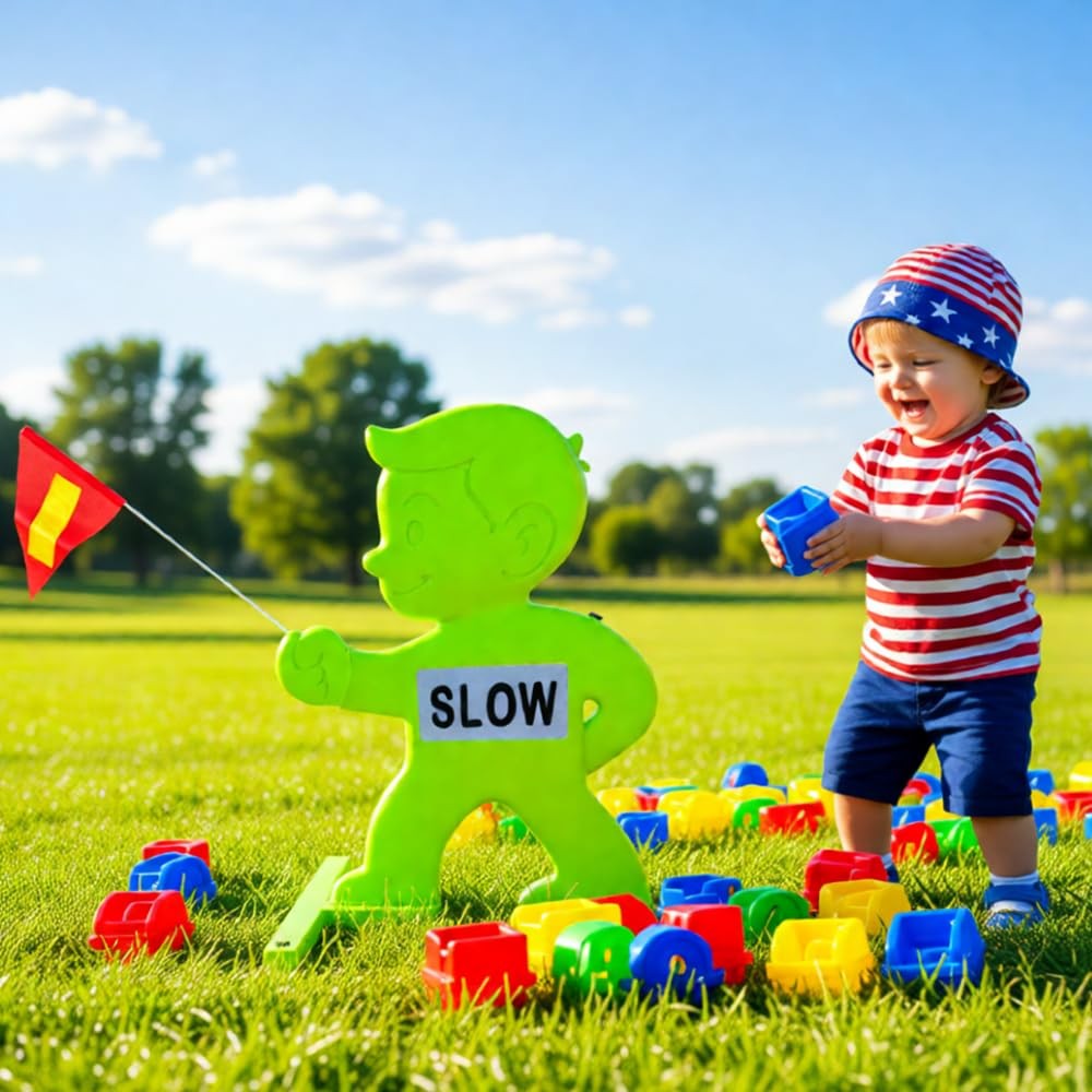 31 Inch Green Caution Kid Alert Slow Down Kids At Play Sign Reflective