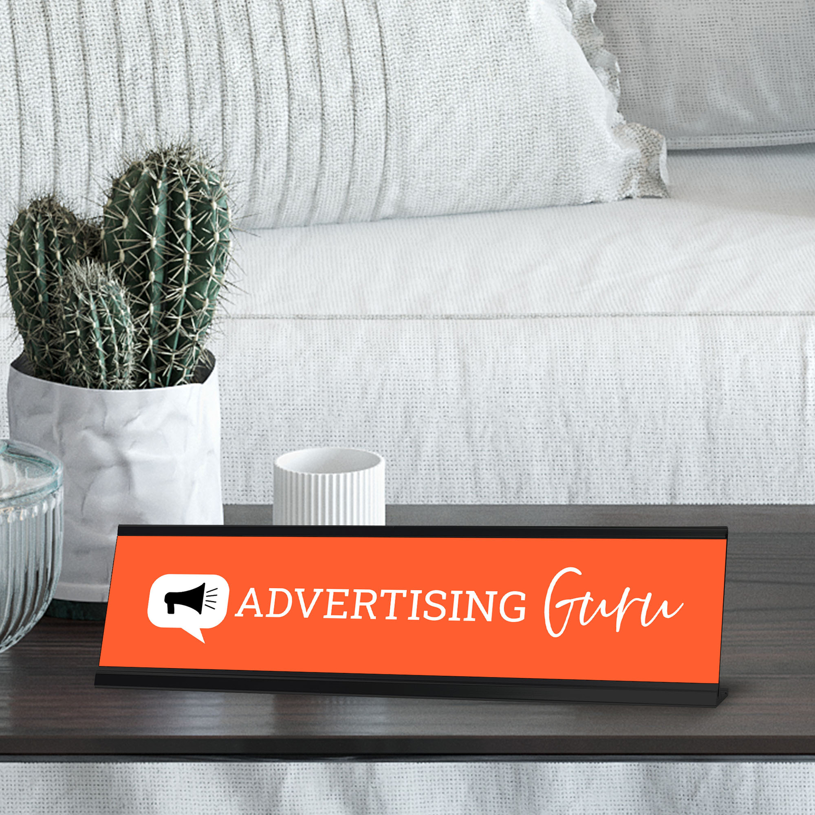 Advertising Guru, Orange Black Frame, Desk Sign (2 x 8&Prime;)