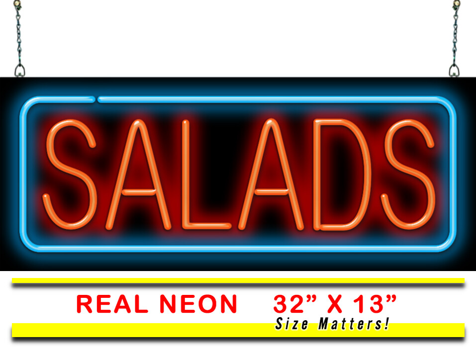 Salads Neon Sign REAL Neon Window Sign Red & Blue Advertisement Hand Bent Neon