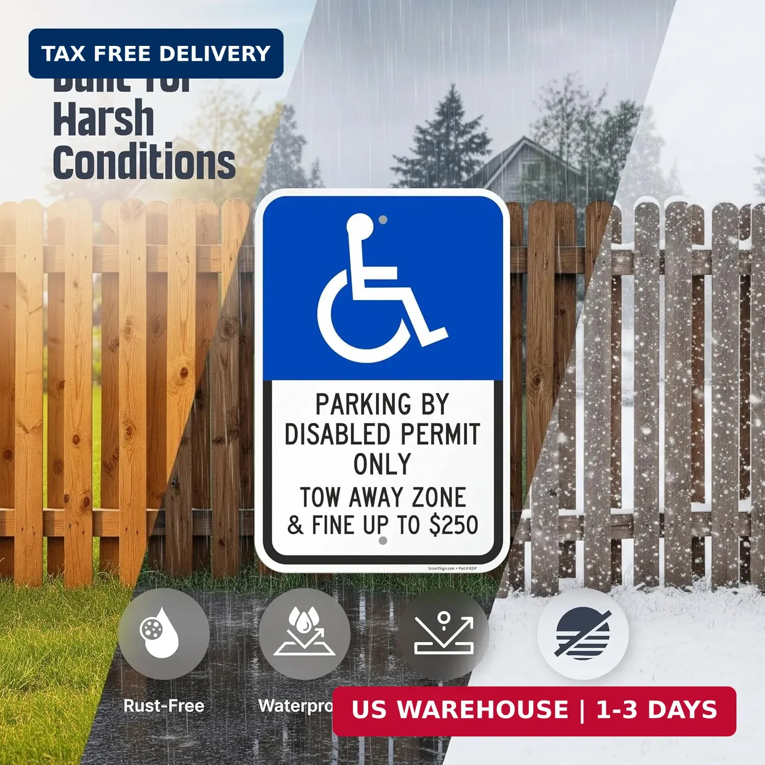 SmartSign Basics 18 x 12 inch « Parking By Disabled Permit, Tow-Away Zone » Handic