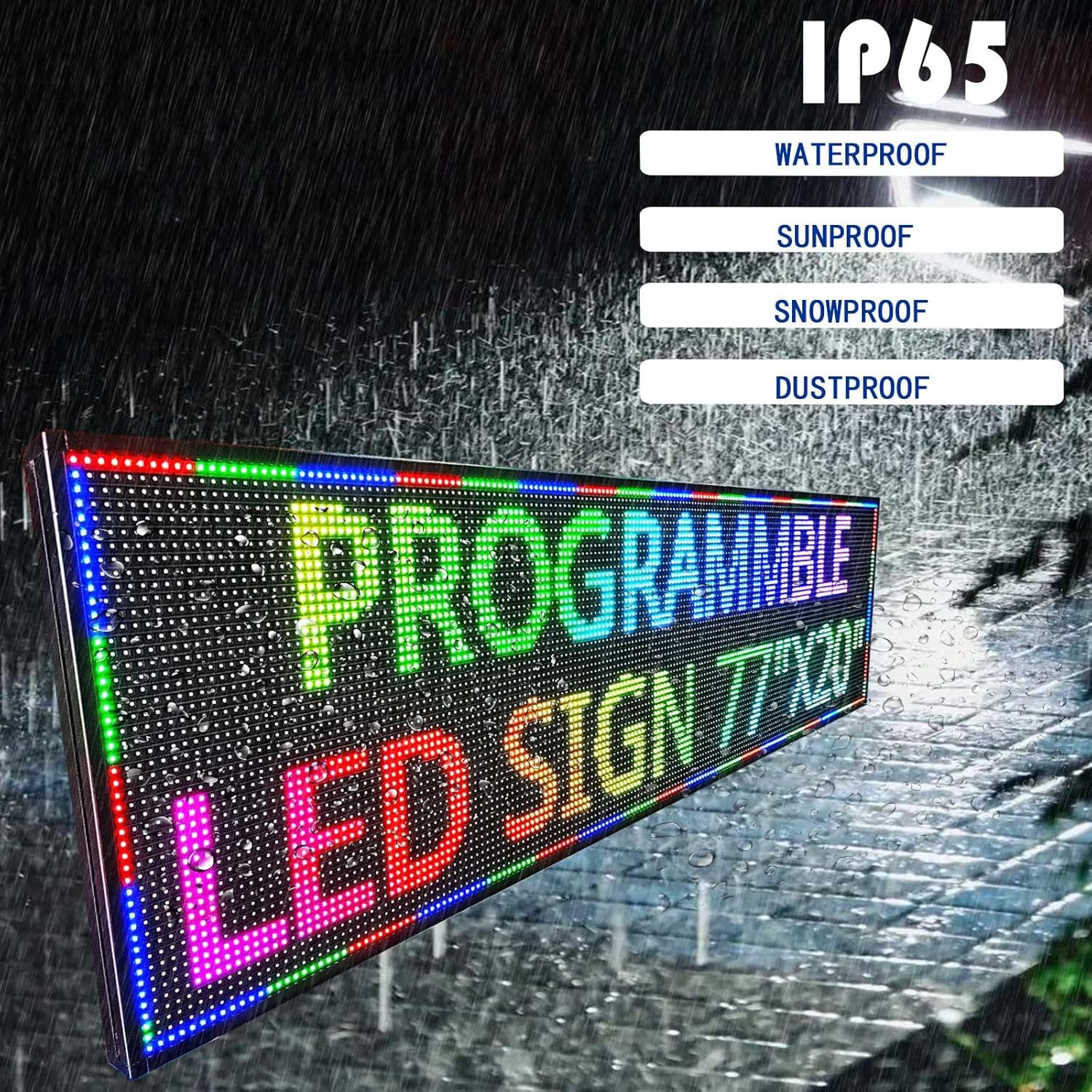 Programmable LED Scrolling Sign 77&Prime;x20&Prime; Waterproof APP Control for Business