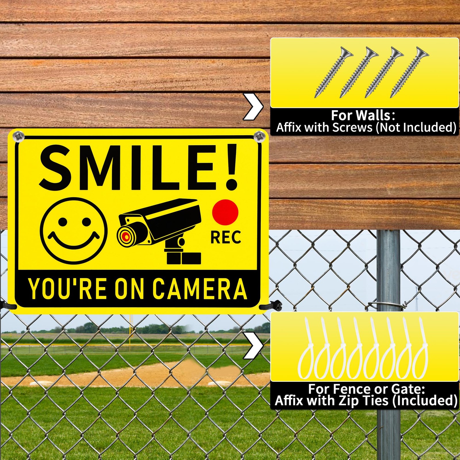 2 Pack Smile You&rsquo;re on Camera Signs – Video Surveillance Signs Outdoor, 10&Prime;x7…