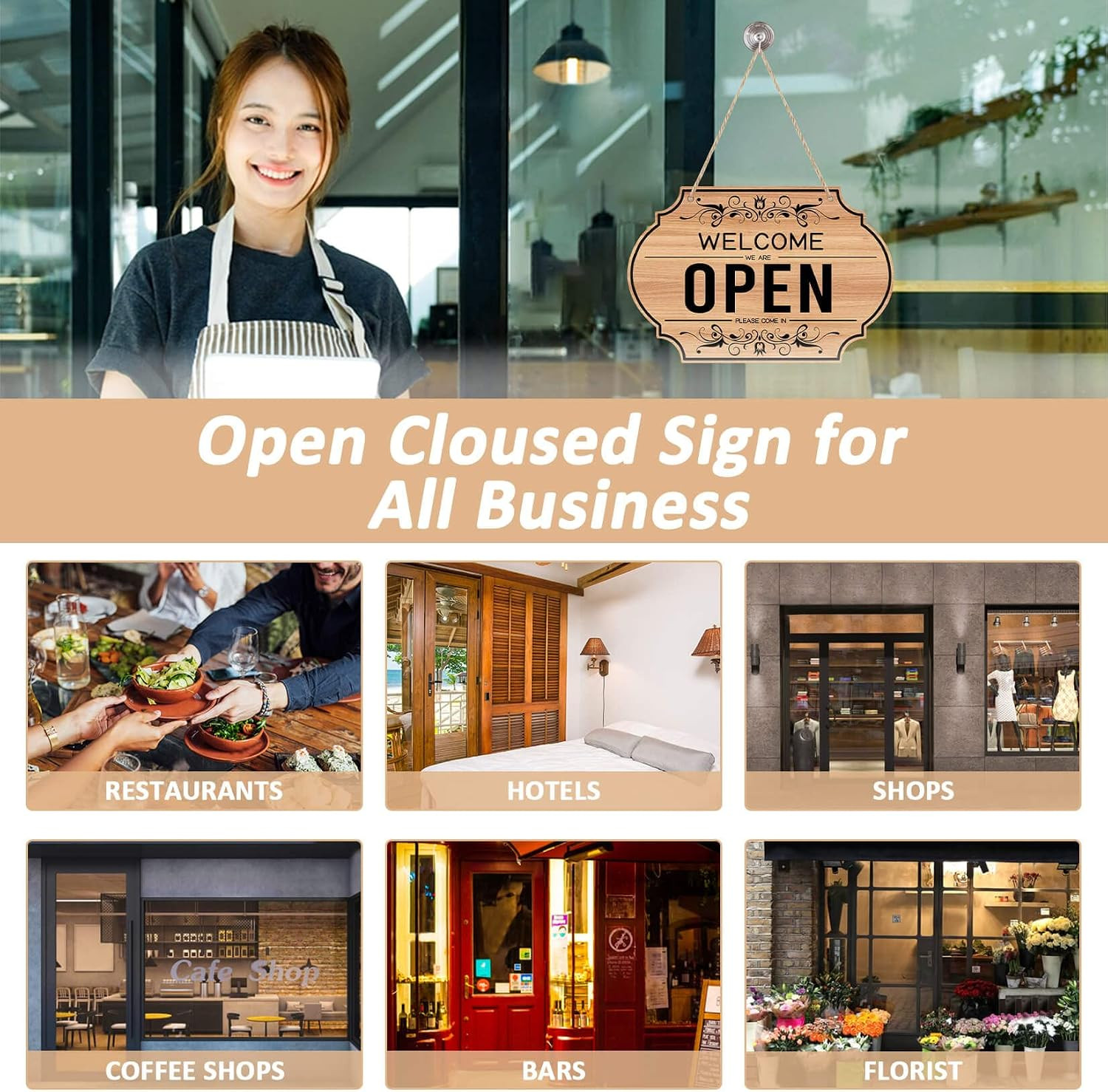 Open Signs for Business – Double Sided Open Closed Sign | Business Hours Hanging