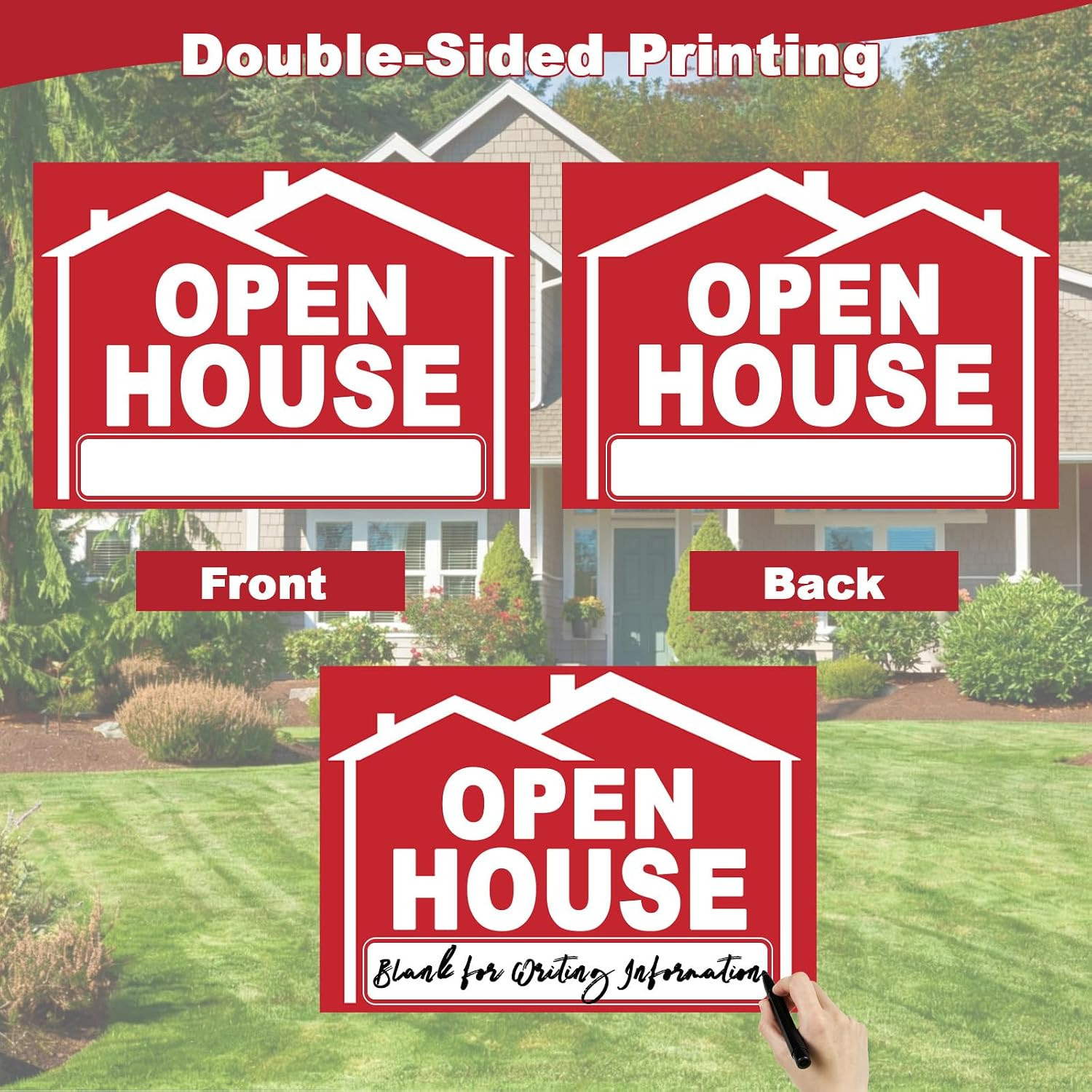 5 Pack Open House Signs for Real Estate 3 Pcs 17&Prime;X12&Prime; Large Double Sided Yard Si