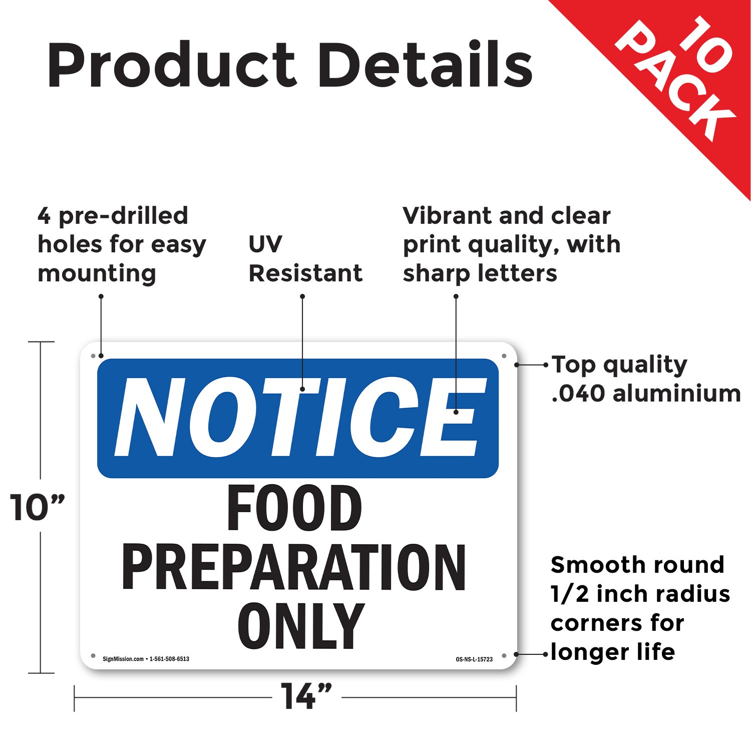 Food Preparation Only OSHA Notice Sign Metal, Plastic, Or Decal – 5 or 10 Pack