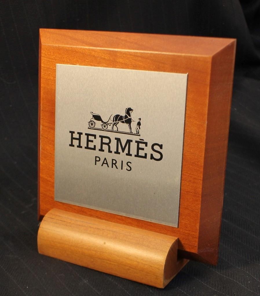Hermes Advertising Sign with Wooden Base