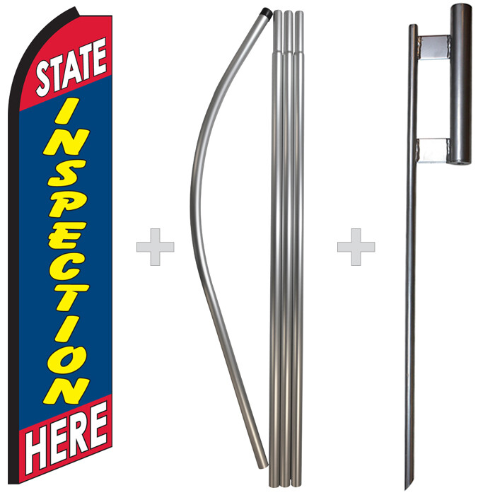 State Inspection Here 15&prime; Tall Swooper Flag & Pole Kit Feather Super Bow Banner