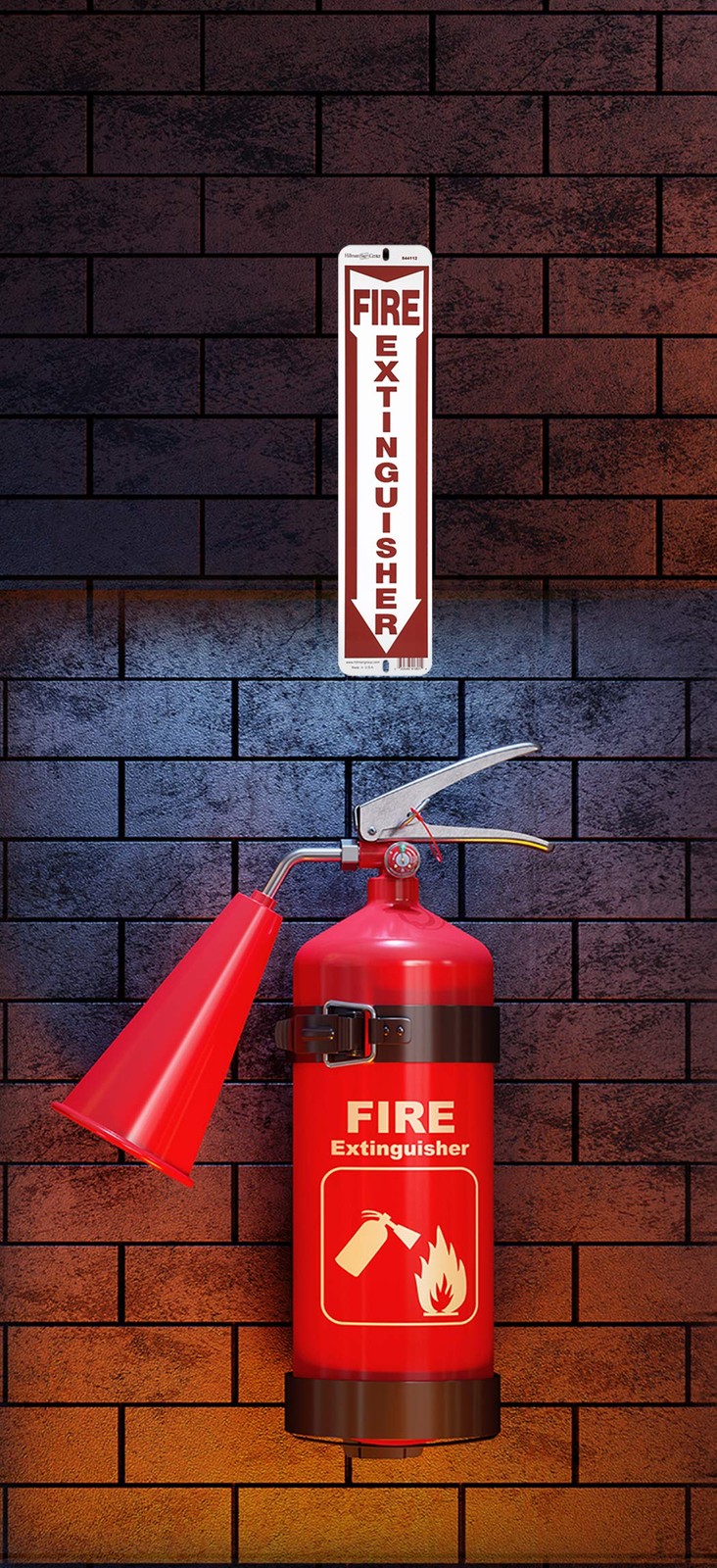 844112 White and Red Aluminum Fire Extinguisher Sign with Arrow Symbol, 4 x 18