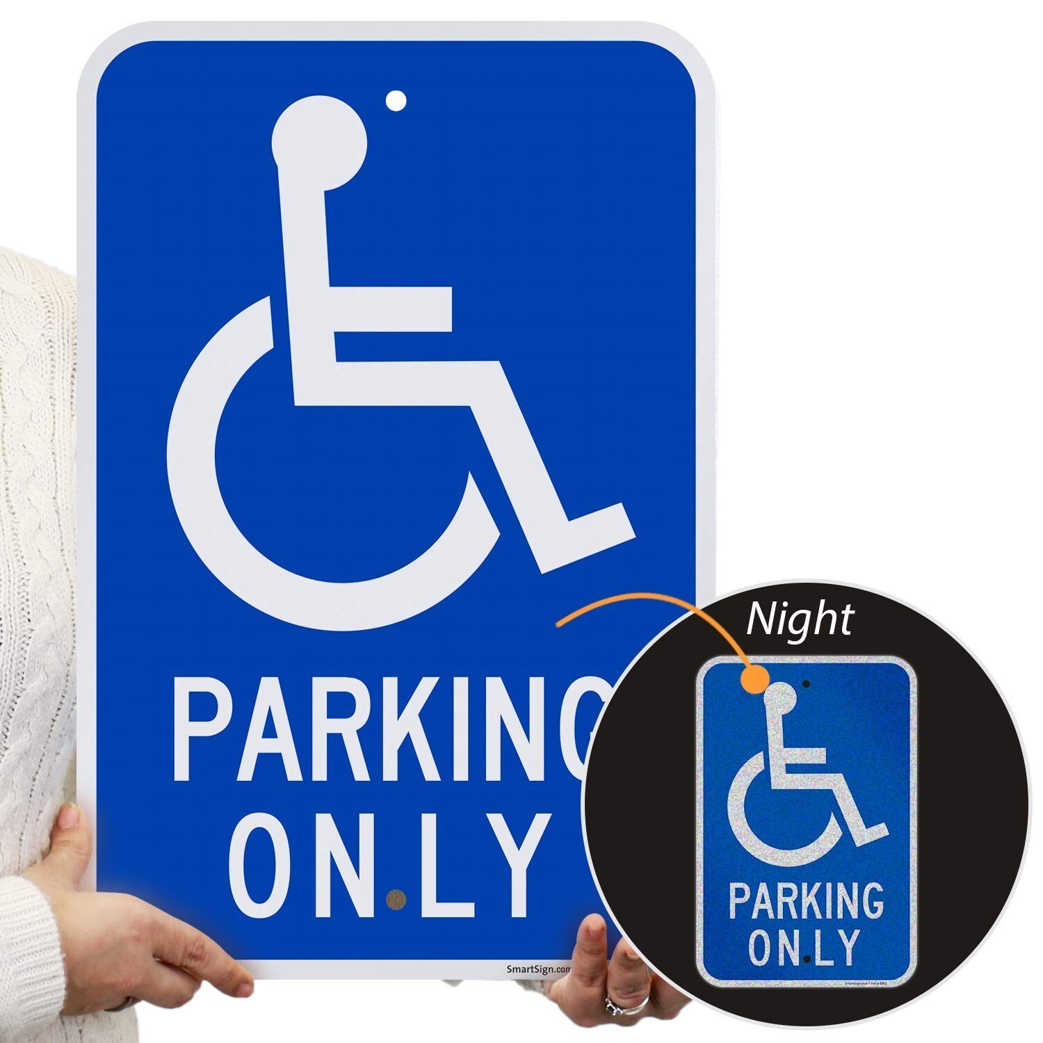 Handicap Disabled Parking Only Sign 12&Prime; x 14&Prime; Reflective ACM Engineer Grade
