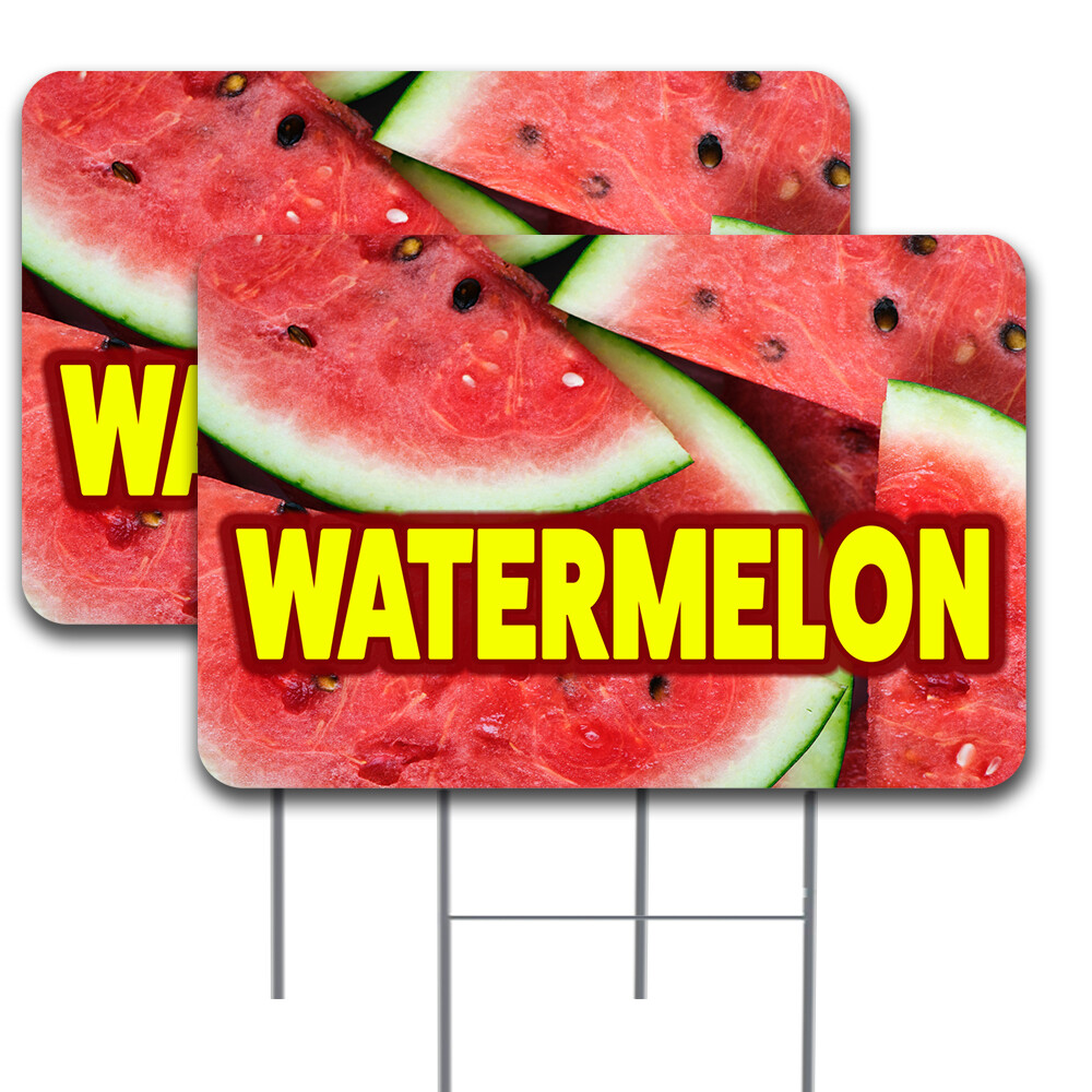 WATERMELON 2 Pack Double-Sided Yard Signs 16&Prime; x 24&Prime; with Metal Stakes (Made in T