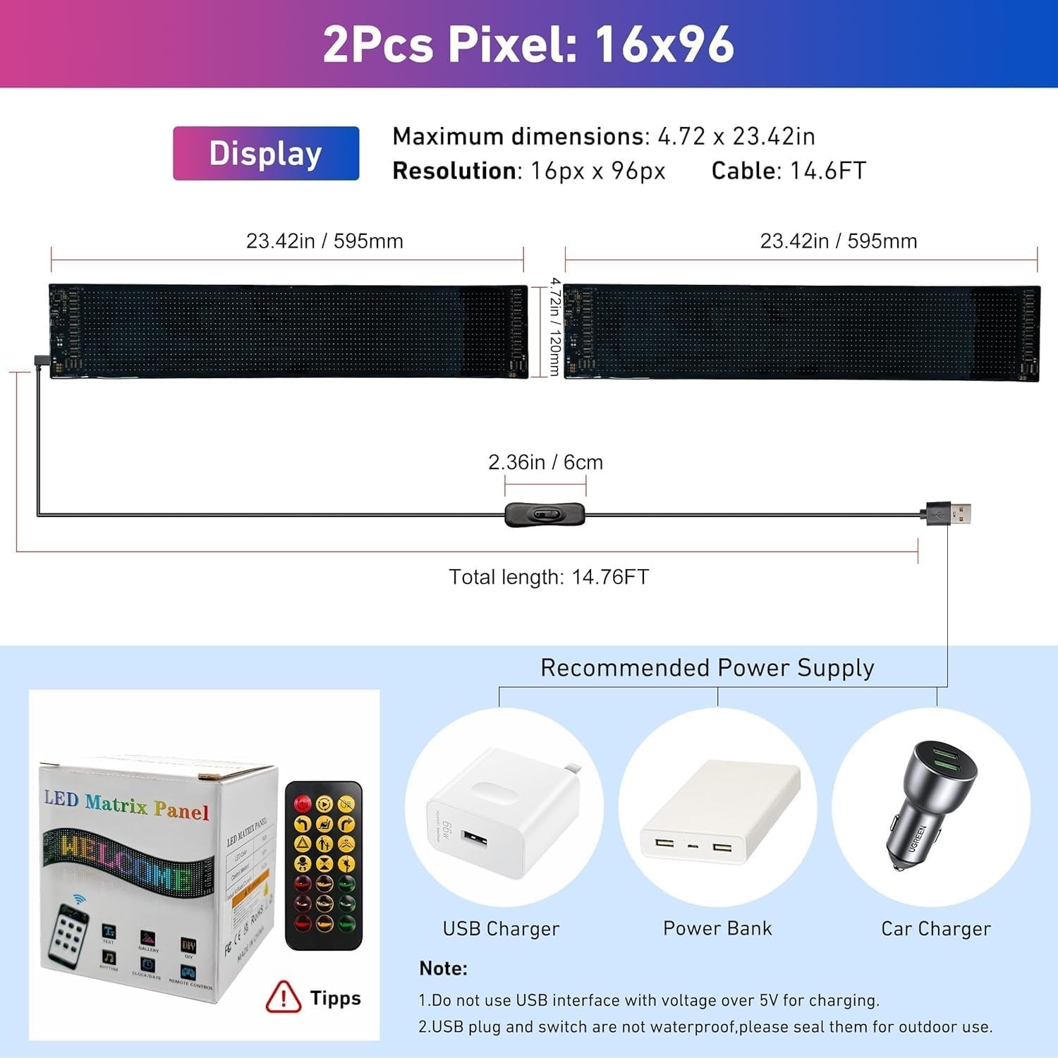 Customizable 23&Prime; x 5&Prime; LED Eyes for Car Windshield – Bluetooth & USB Powered