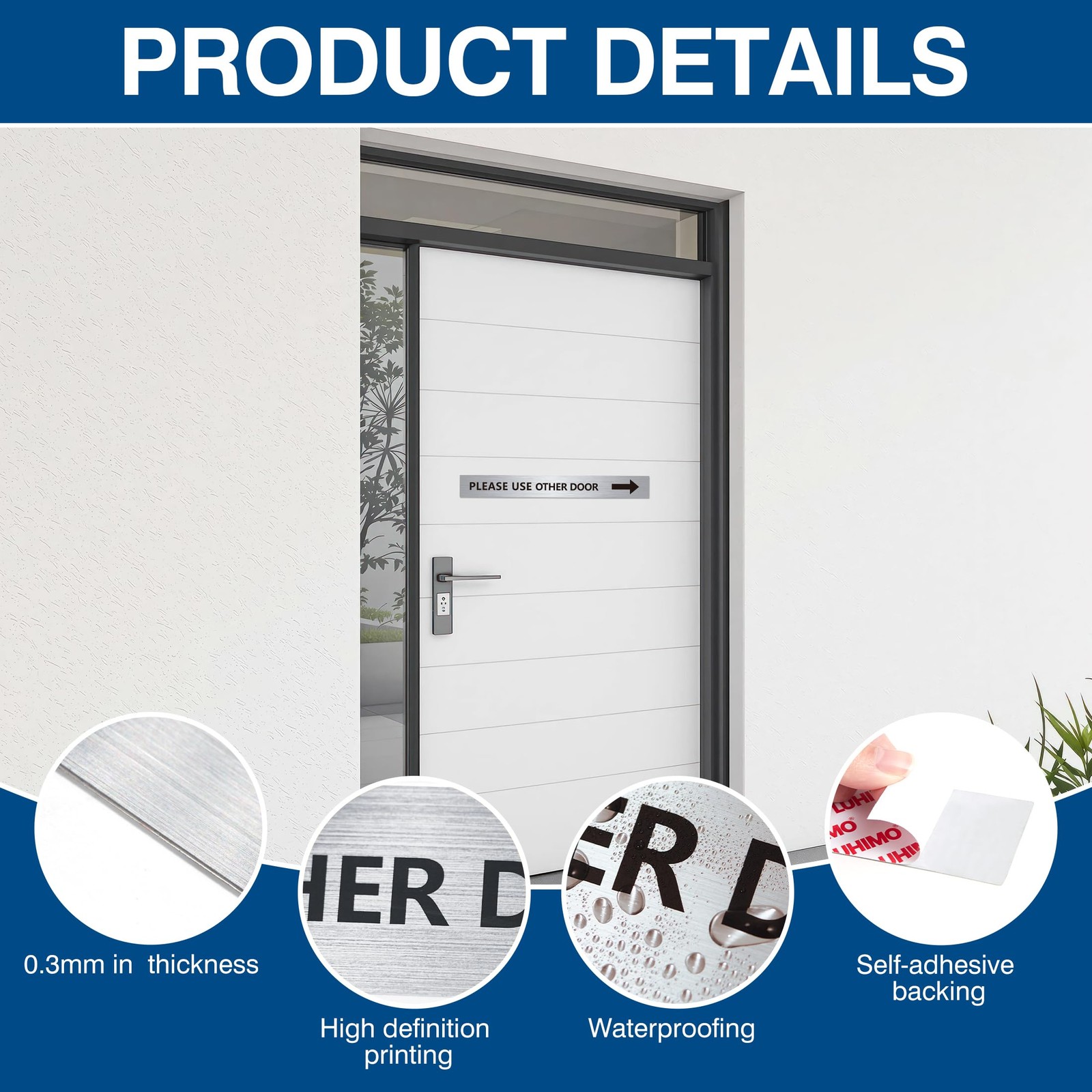 2Pack Use Other Door Sign，Self-Adhesive Weatherproof Black Silver Vinyl Pleas…
