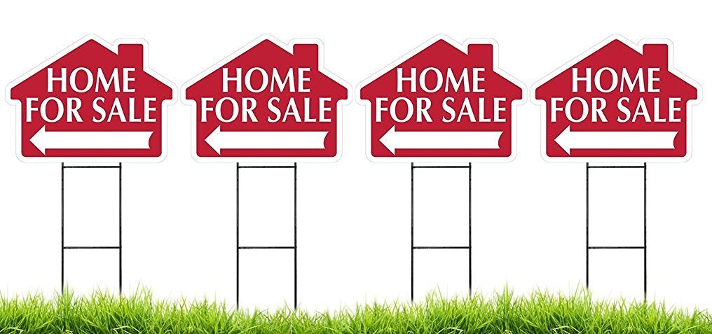 Large (18&Prime; x 24&Prime;) Home For Sale House Shaped Sign Kit with Stakes – 4 Pack