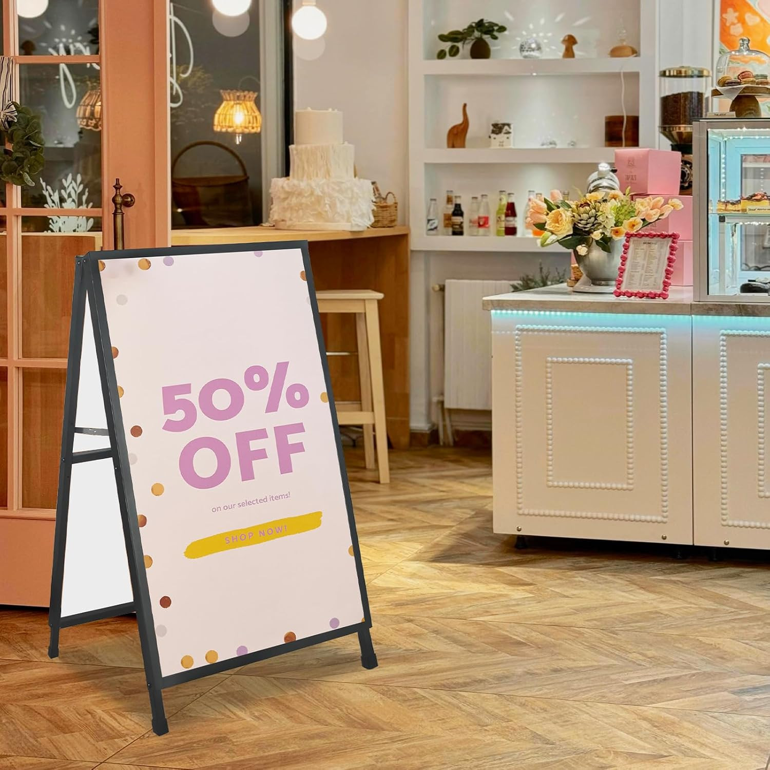 2 Pack A-Frame Sign Sidewalk Sign 24X36 Inch, Heavy Duty Double-Sided Slide-In F