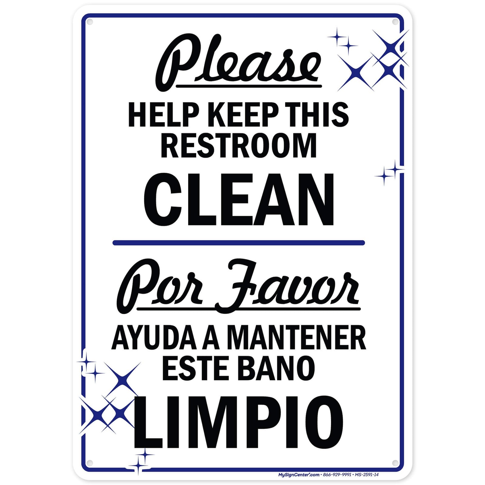 Please Help Keep This Restroom Clean Sign, Bilingual English and Spanish, 10x…
