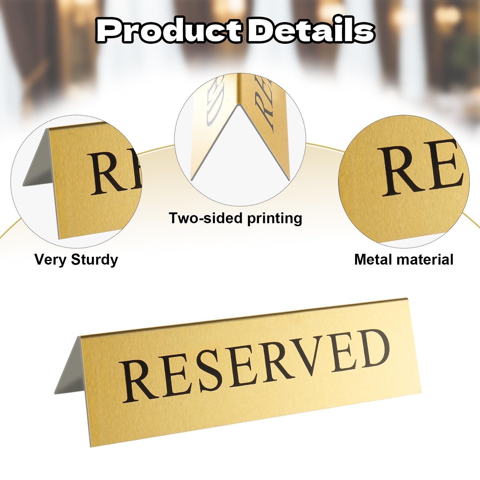 8 PCS Gold Metal Reserved Table Signs 6×1.6 Inch Double Sided Wedding Party