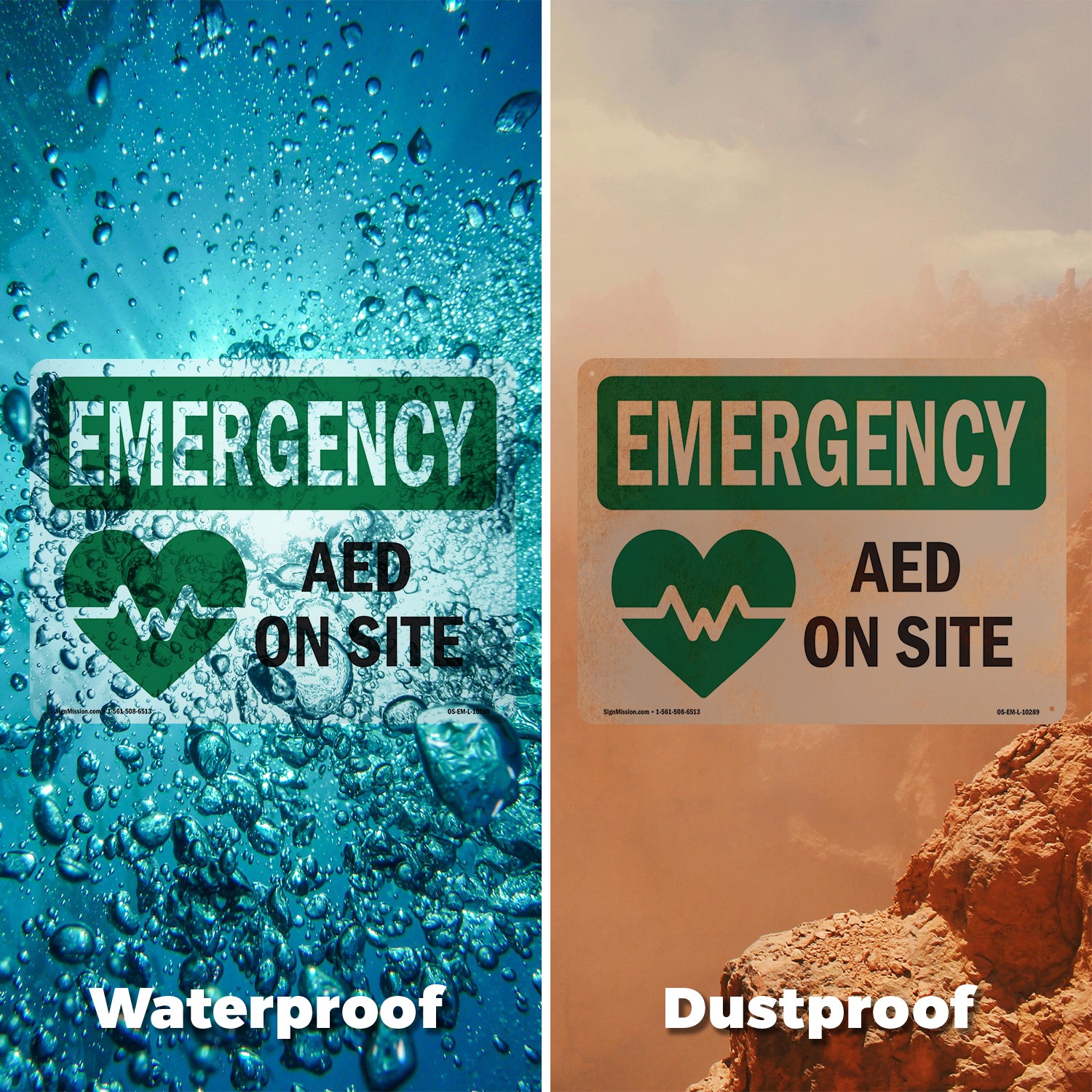 AED On Site With Symbol OSHA Emergency Sign Metal, Plastic, Decal 5 or 10 Pack
