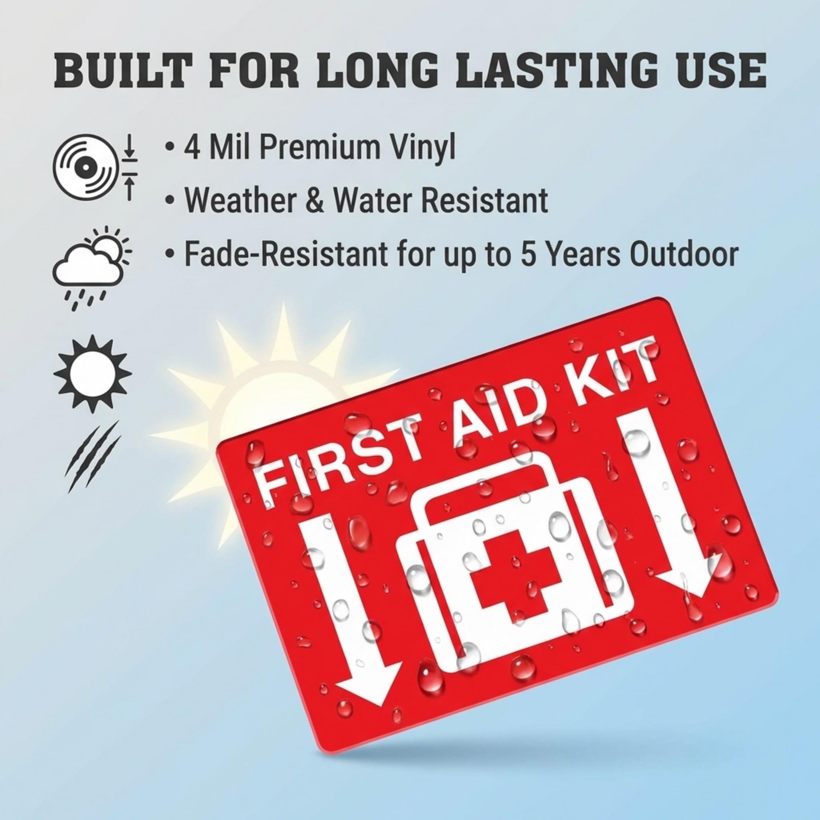 First Aid Sticker, 10&Prime;x 7&Prime;, 2 Pack, Durable, Self-Adhesive Vinyl Sticker, Res…
