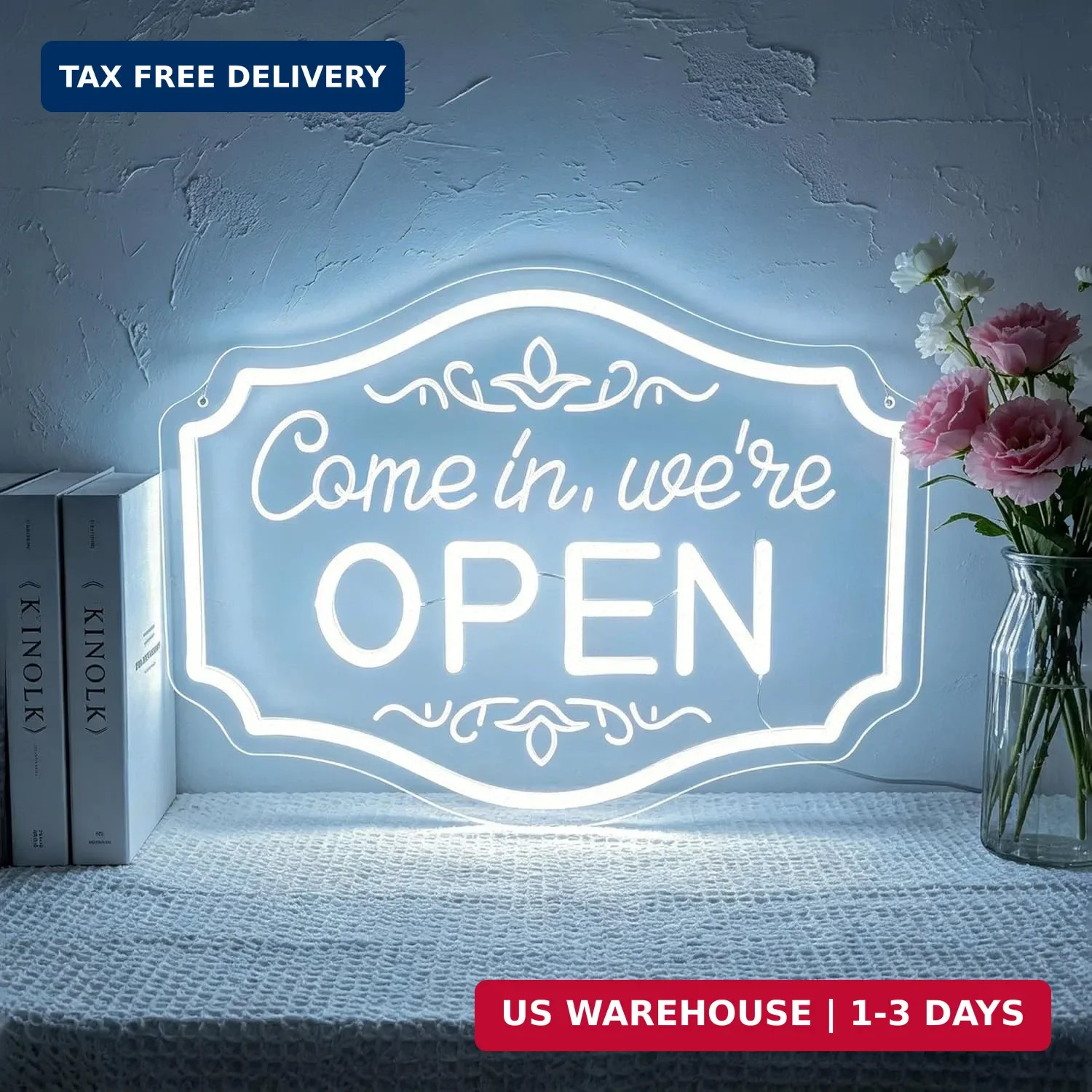 Open Neon Signs for Wall Decor -White LED Open Signs for Business,Restaurant Bar