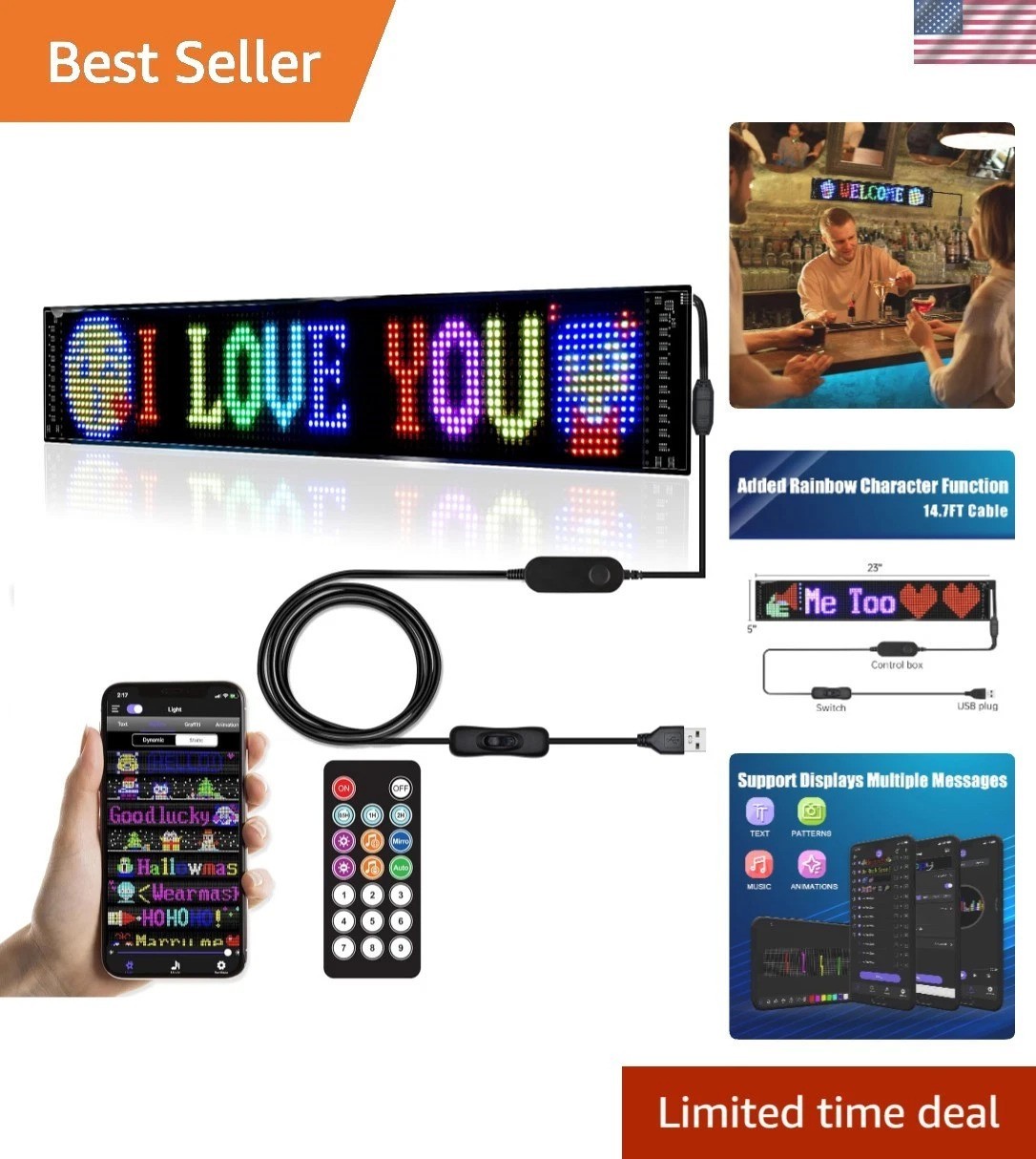 Flexible Scrolling LED Display – 23&Prime; x 5&Prime; Customizable Sign for Bars & Stores