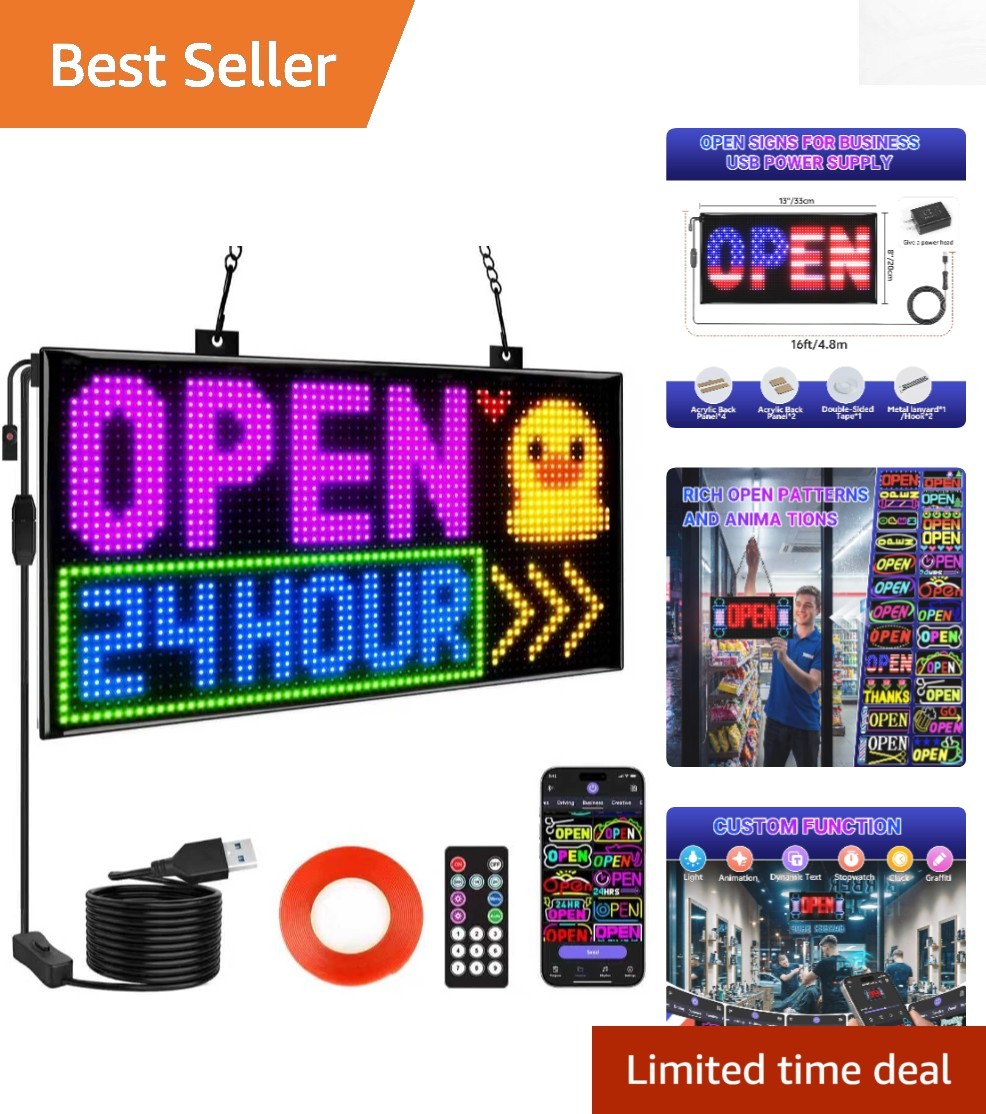 Multicolor Dual Row LED Open Sign 13&Prime;x8&Prime; – Eye-Catching Business Display