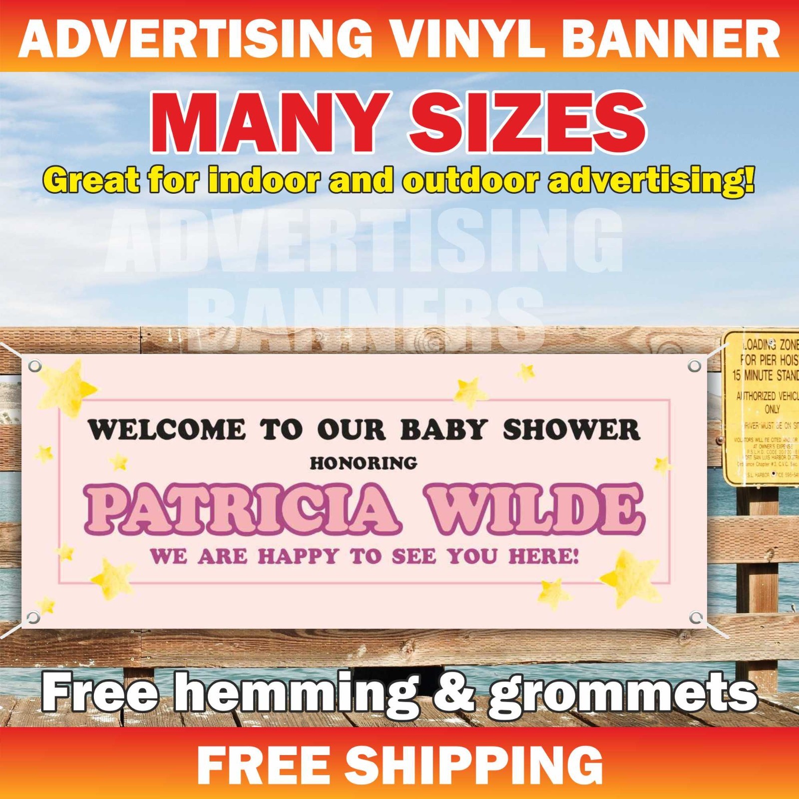 Baby Shower Celebrating Advertising Banner Vinyl Mesh Sign Custom Name Welcome