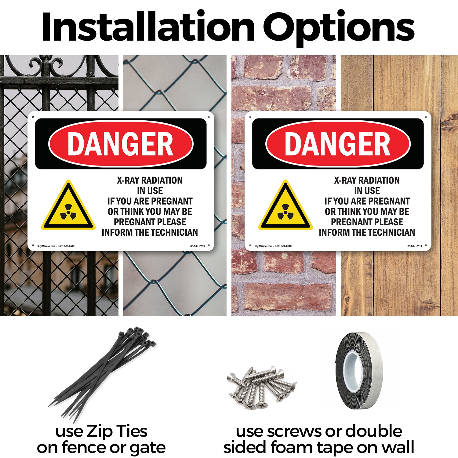 X-Ray Radiation In Use If You OSHA Danger Sign Metal Plastic, Decal 5 or 10 Pack