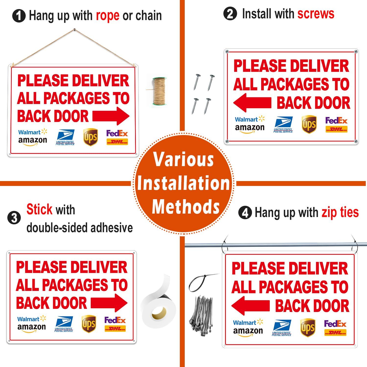 Please Deliver Packages Back Door Sign 14×10&Prime; Weatherproof Arrows 2-Pack