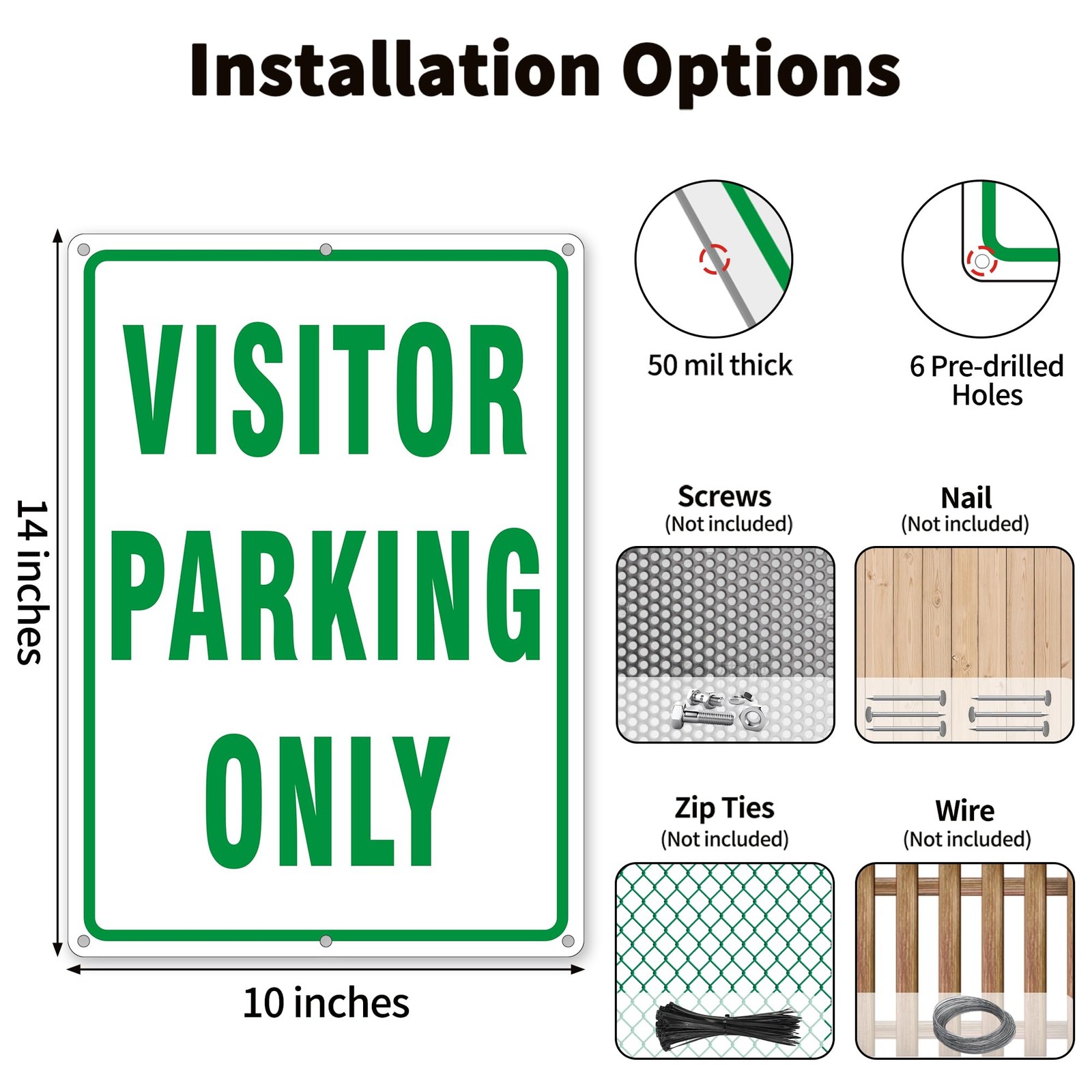 Visitor Parking Only Sign 14×10 Inch Reflective Aluminum Green 2 Pack