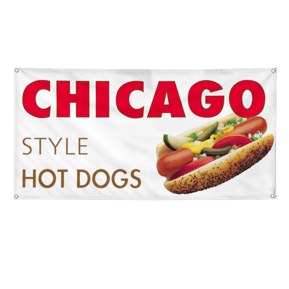 Vinyl Banner Multiple Sizes Chicago Style Hot Dogs A Restaurant & Food Outdoor