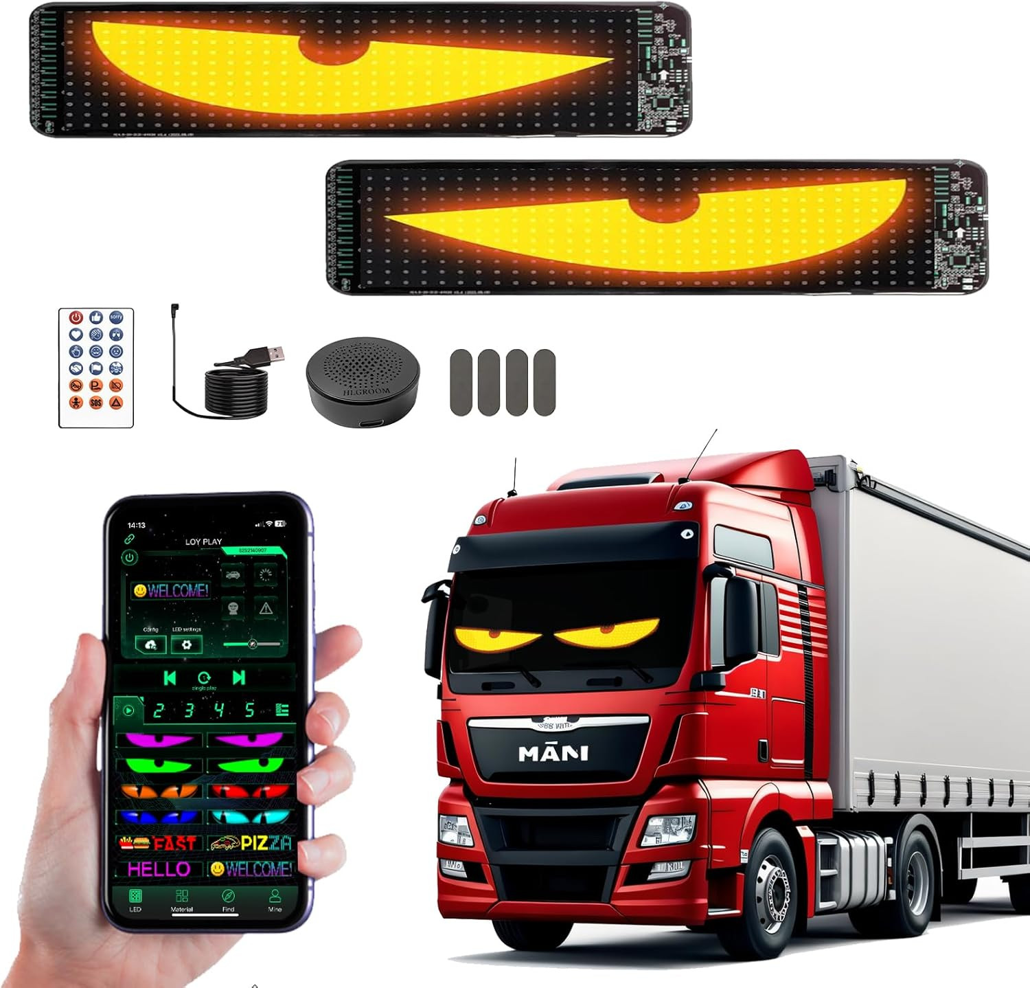 2PCS Programmable LED Devil Eyes for Car Windshield with App Control