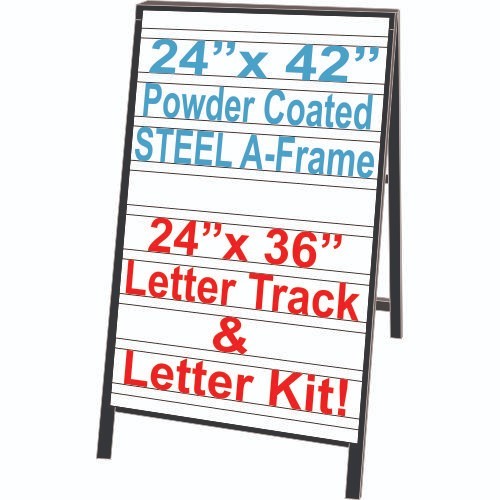 24&Prime; x 42&Prime; Black Powder Coated Steel A-Frame with Blue Letter Kit Sign Bundle