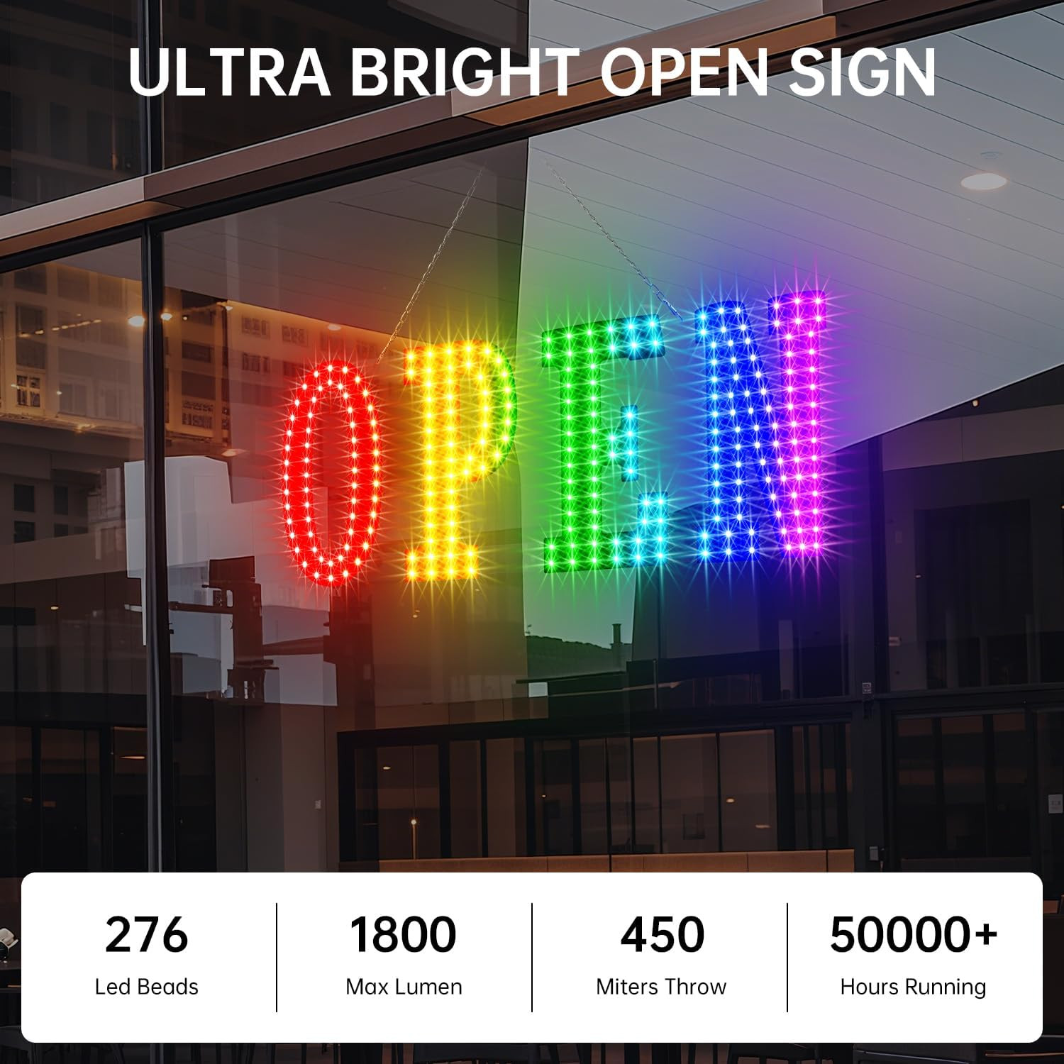 OPEN Sign for Business, 30&Prime; X 10&Prime; LED Open Sign with 16 Million Colors, APP