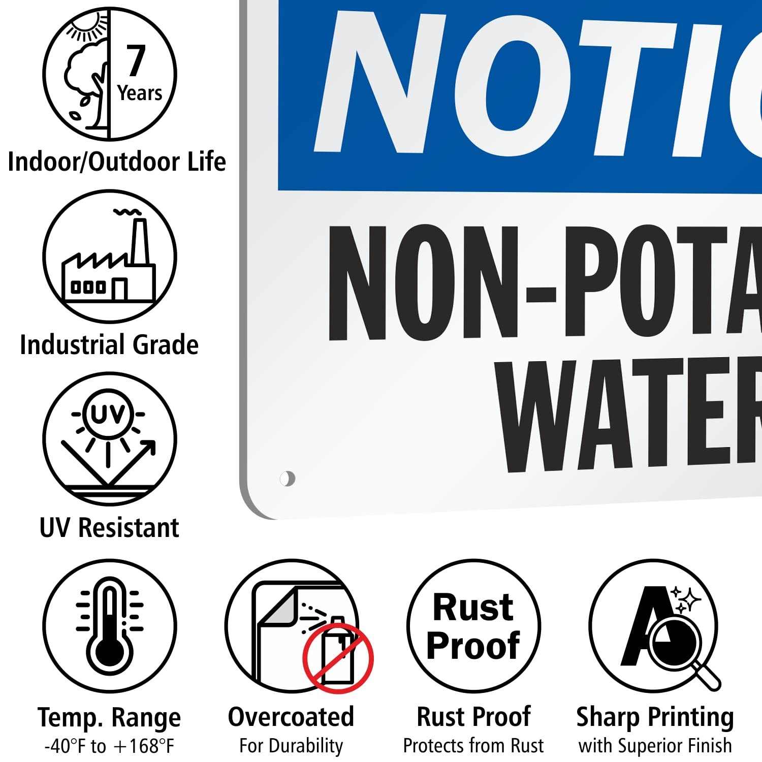 S2833AL10 Notice NonPotable Water Sign 7&Prime;x10&Prime; Aluminum Black/Blue White