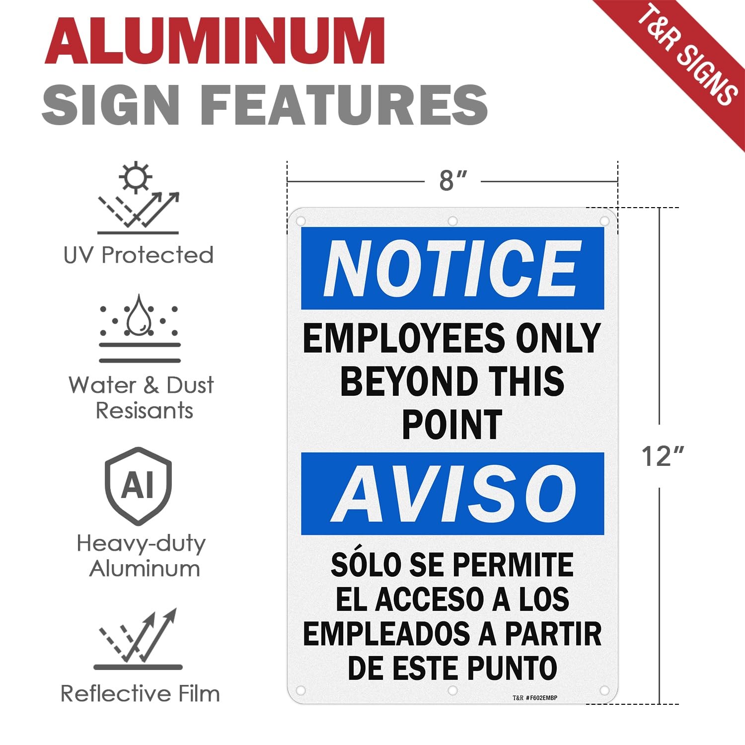 Employees Only Beyond This Point Signs – Bilingual – 2 Pack – 12 x 8 Inches R…