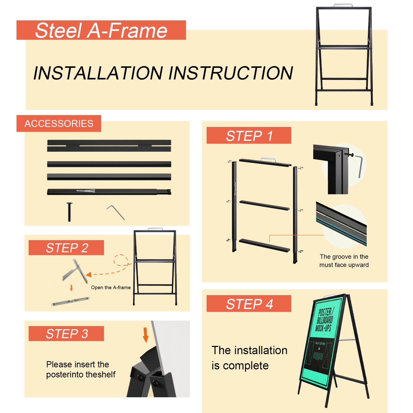 Outdoor A-Frame Sidewalk Sign 24×36 Inch Sandwich Board, Double-Sided
