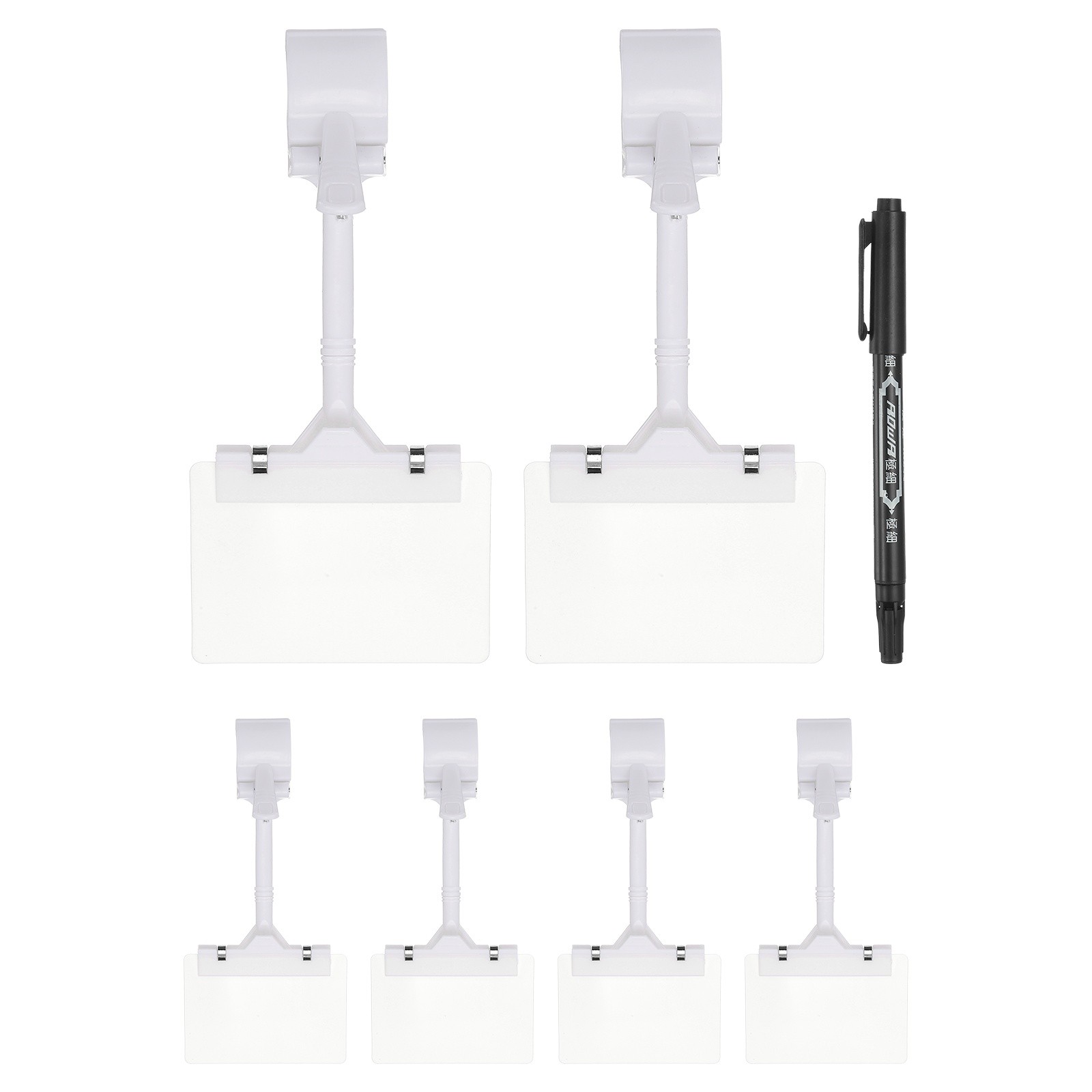 6 Pcs Sign Holders with White A7 Plastic Cards & Erasable Marker, White
