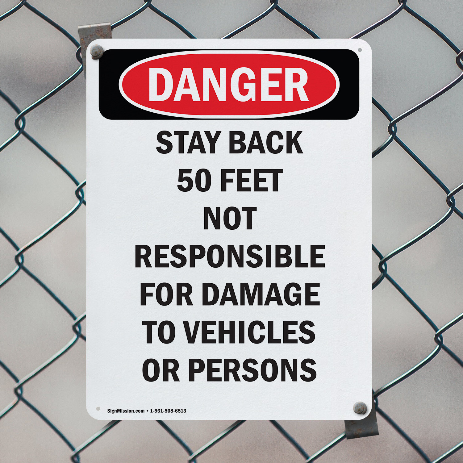 (2 Pack) Stay Back 50 Feet Not Responsible OSHA Danger Sign Decal Metal Plastic