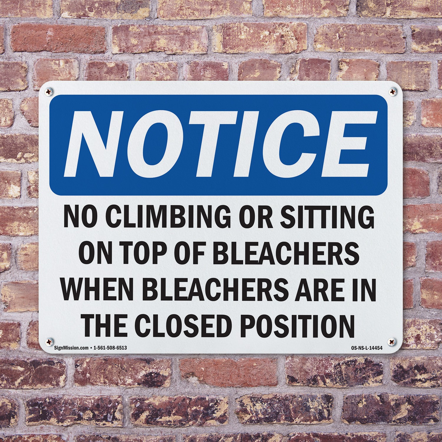 No Climbing Or Sitting On Top Of Bleachers OSHA Notice Sign, Decal 5 or 10 Pack