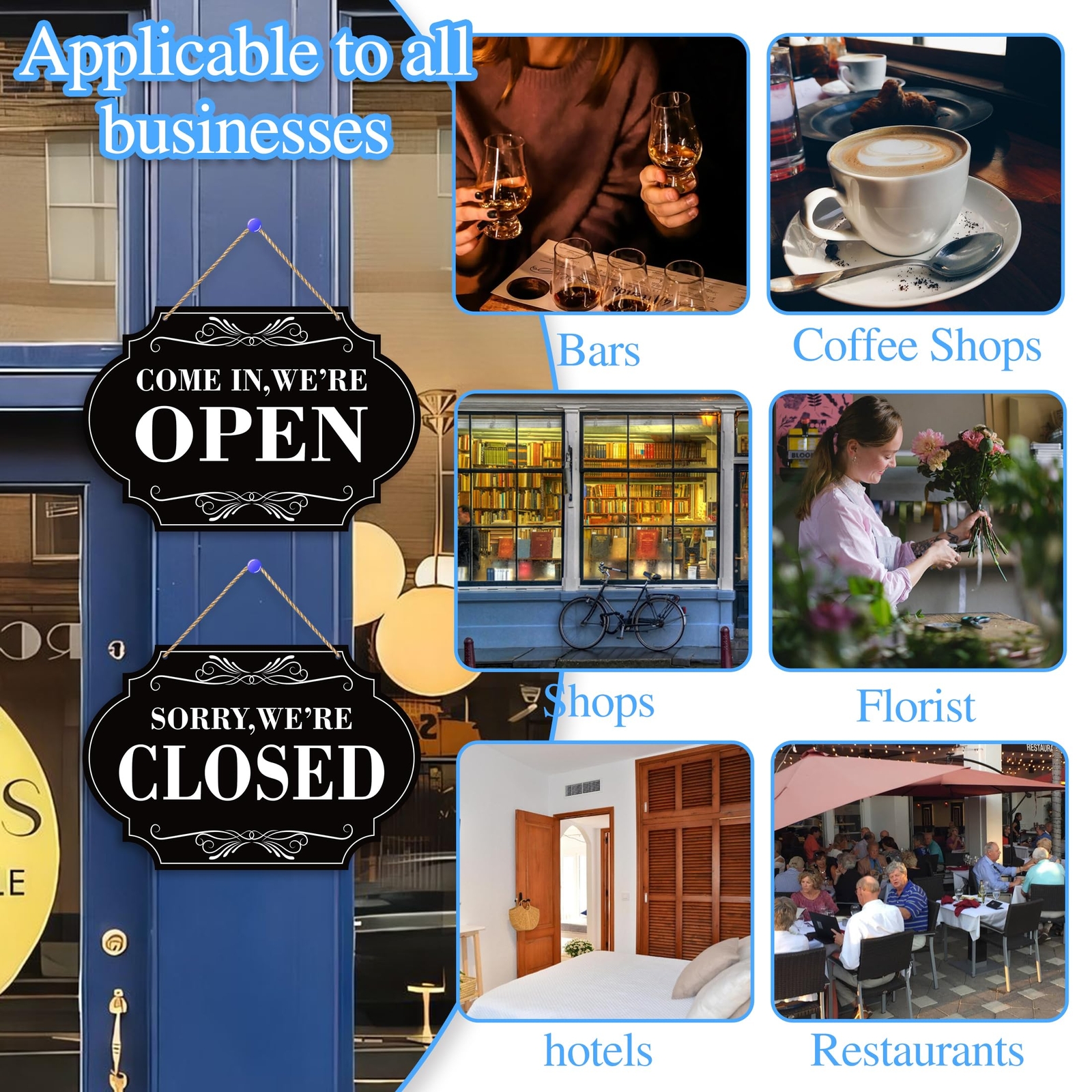 Double Sided Open Closed Sign for Store Office Bars Retail Shop Restaurant