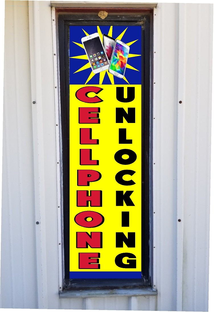 NEW PERFORATED WINDOW DECAL CELLPHONE UNLOCKING 19&Prime; X 67&Prime; VERTICAL