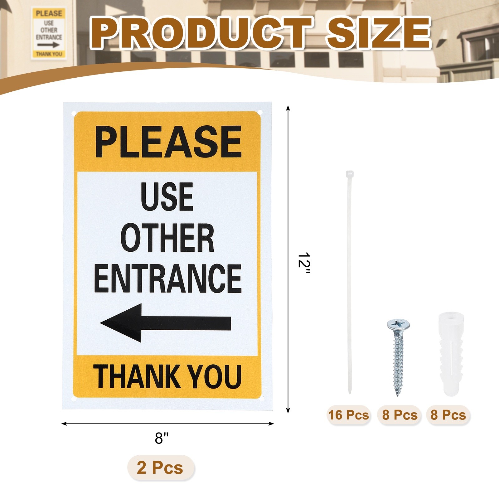 2 Pcs Please Use Other Entrance Thank You Sign, Bright Yellow on Black(Left)