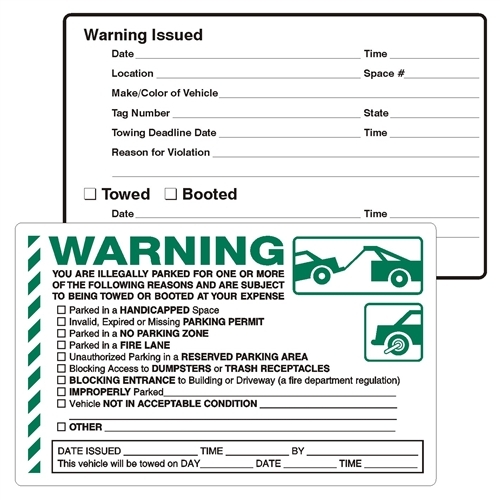 White WARNING! Multi-Reason Towing/No Parking Adhesive Stickers 2053WPack of 40